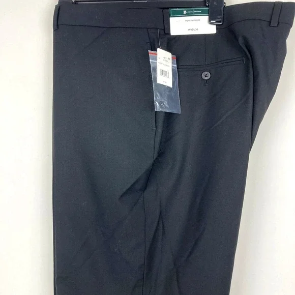 Brooks Brothers Mens Classic fit Dress Pants 42W 30L Black Solid Stretch Wool - Picture 1 of 8